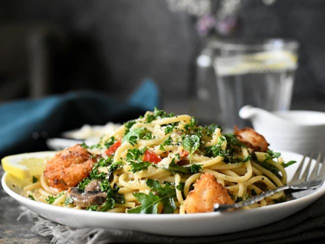 linguine aux crevettes a l'ail et sauce au citron