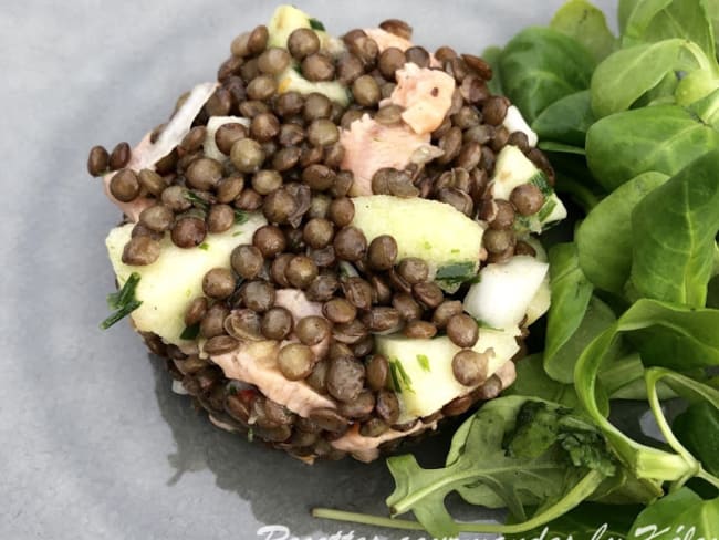 Salade de lentilles au saumon et à la pomme verte