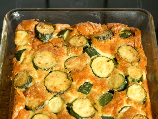 Clafoutis de courgettes en deux versions, avec bacon ou poivrons confits