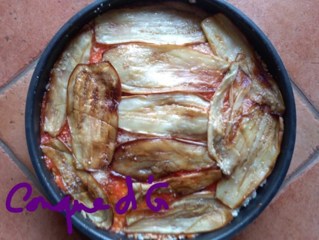 Gratin de riz aux aubergines frites à la palermitaine