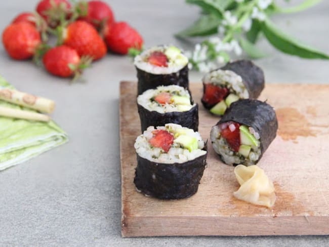 Makis fraises, pesto, courgettes