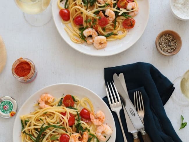 Linguine aux crevettes et salicorne