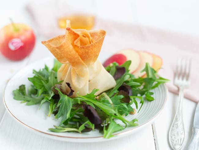 Délicieuses aumônières au fromage de chèvre frais et pommes