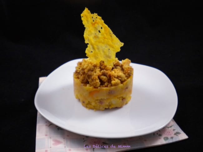 Crumble de pommes de terre, carottes et lardons