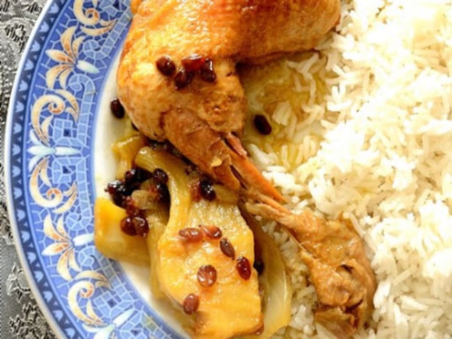 Poulet iranien au safran, fenouil et épine-vinette