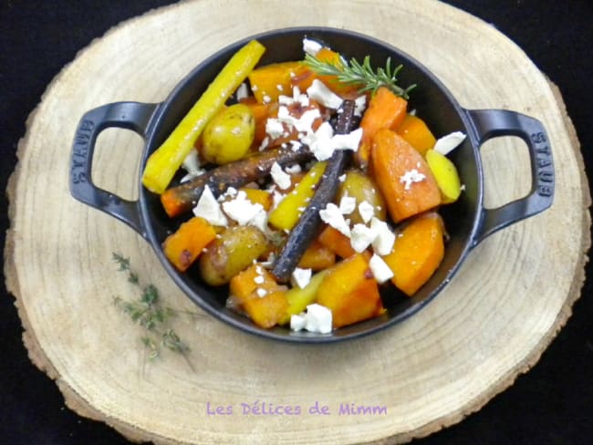 Légumes d’automne confits au four à la feta et au sirop d’érable