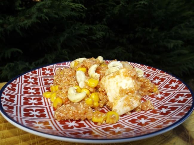 Wok de poulet au quinoa et au maïs