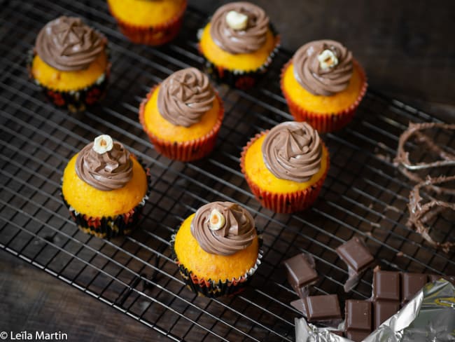 Cupcakes au potimarron, ganache montée chocolat et pâte à tartiner aux noisettes