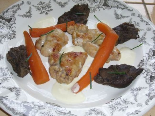 Ris de veau aux champignons, sauce au riesling