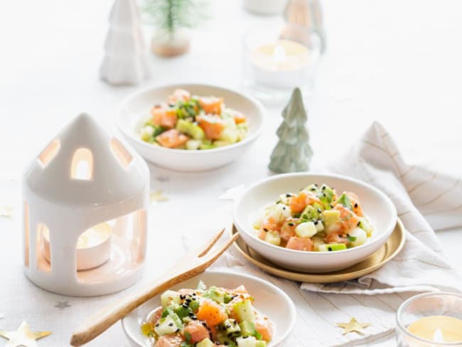 Tartare de saumon, avocat et pomme verte