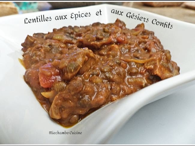 Lentilles aux épices et gésiers de canards confits