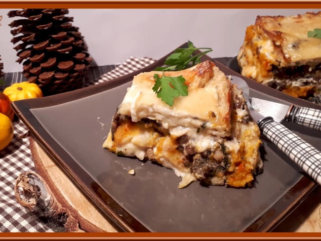 Lasagne au potimarron, champignons et châtaignes