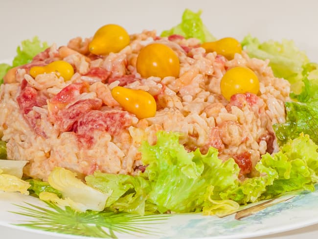 Salade de riz aux crevettes et tomates 