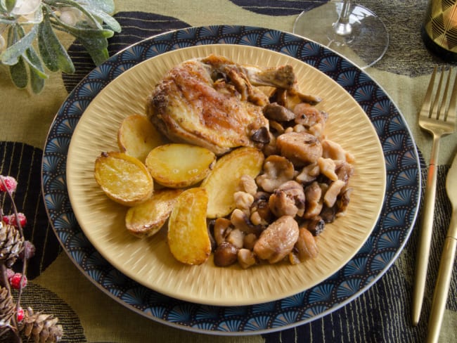 Suprêmes de pintade champignons et marrons