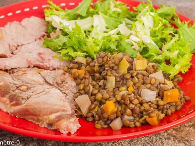 Rôti de porc aux lentilles et légumes d'hiver