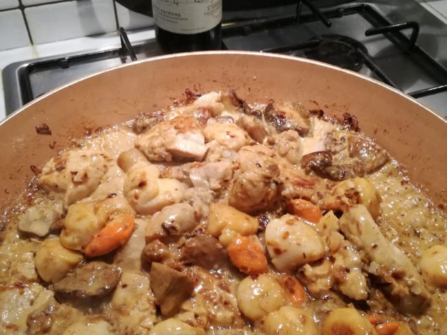 Fricassée de ris de veau aux Saint Jacques et Cèpes