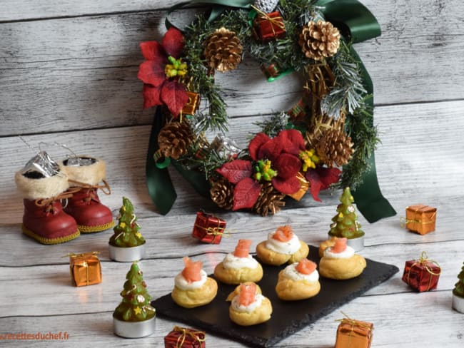 Choux apéritif au saumon et chantilly au chèvre frais