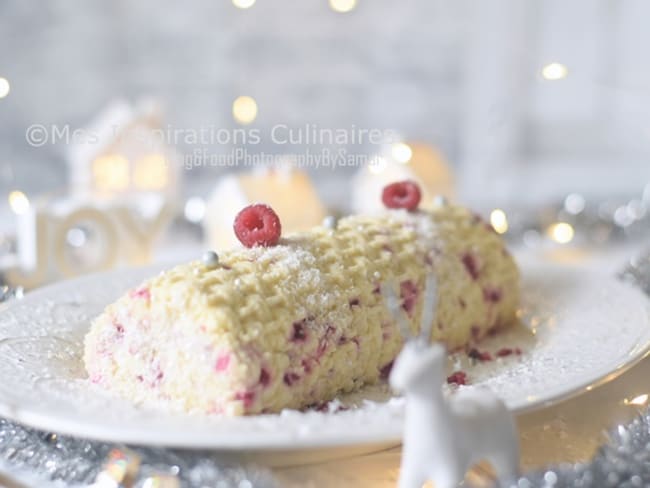 Bûche au chocolat blanc et framboise