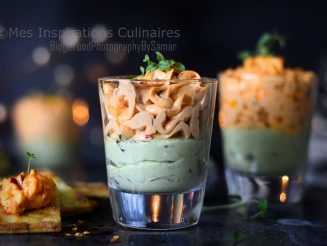 Verrine crème d'avocat et mousse de saumon