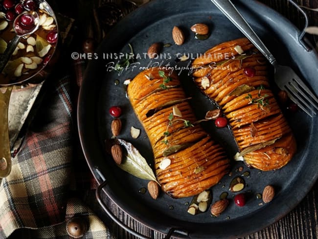 Courge Butternut rotie au four facon Hasselback