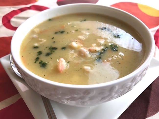 soupe aux poireaux et aux crevettes