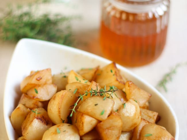 Navets caramélisés au miel et au thym