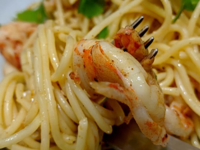 Spaghetti aux Crevettes, Ail et Citron