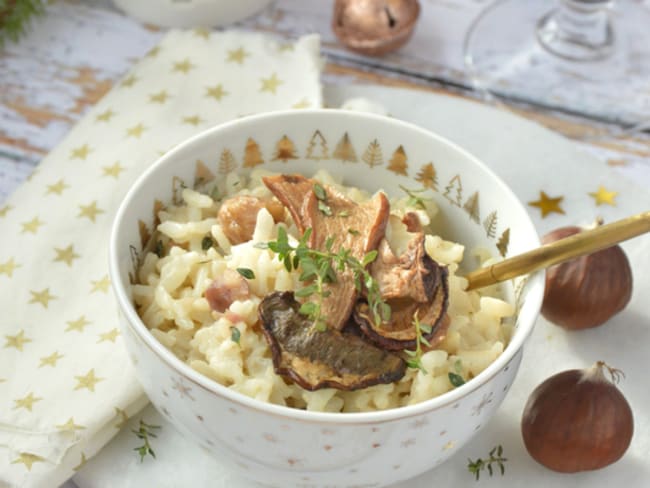 Risotto onctueux aux châtaignes et aux cèpes