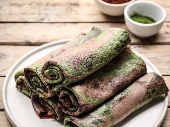 Crêpes tourbillons cacao et matcha pour la Chandeleur