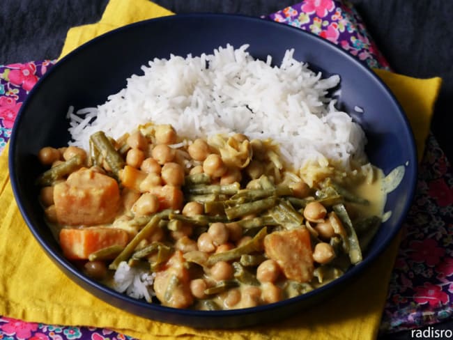 Curry pois chiche haricots verts patate douce