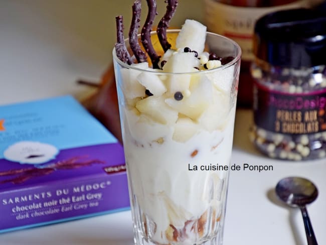 Verrine au yaourt, baba au limoncello et poire