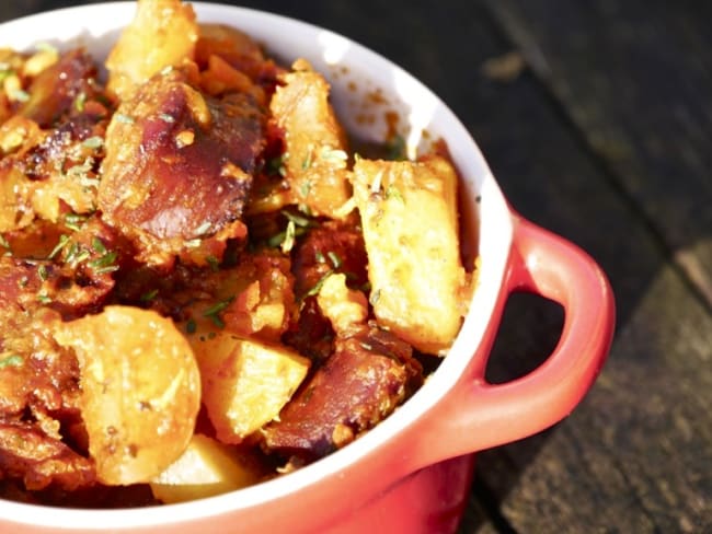 Cataplana de légumes oubliés, chorizo, lardons fumés