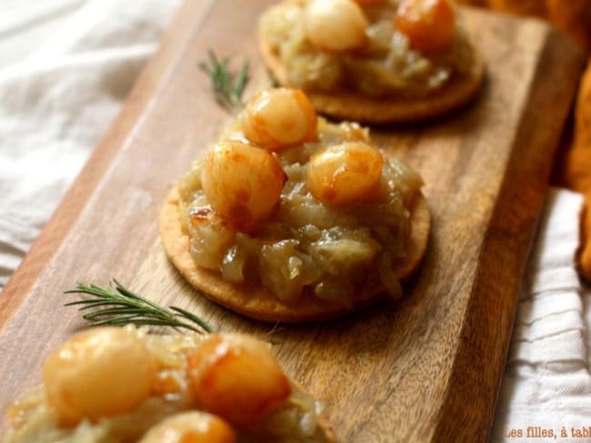 Tartelettes aux oignons glacés, purée d'oignons roses