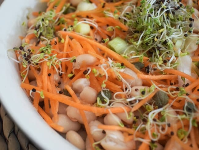 Salade de haricots blancs et graines germées