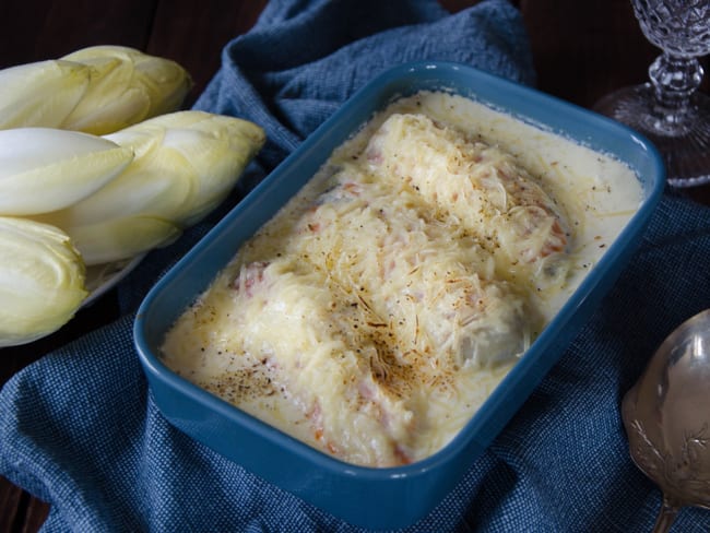 Gratin d'endives et truite fumée