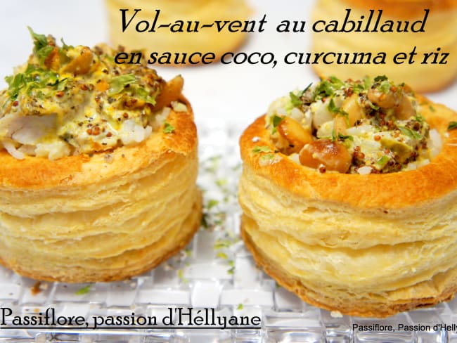 Vol-au-vent au poisson, à la moutarde, à la crème coco et au curcuma