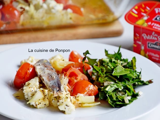 Tomates rôties à la feta et aux petites sardines