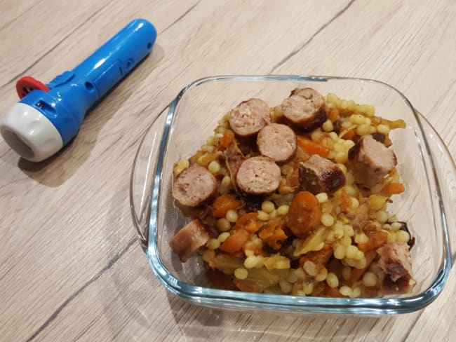 Petit pot façon tajine de fenouil, carotte, pruneau et saucisse