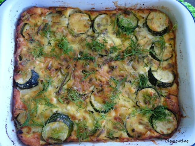 Gratin grecque de courgettes, polenta, feta et aneth