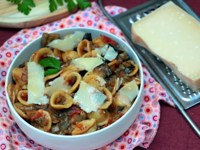 One pot pasta aux aubergines et champignons