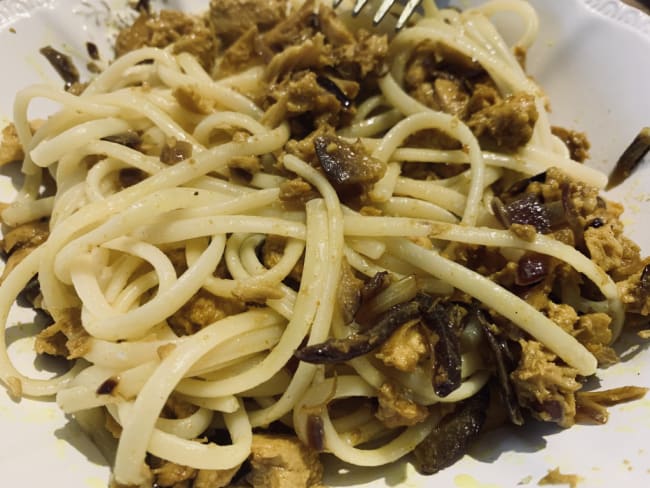 Spaghetti au thon et curcuma