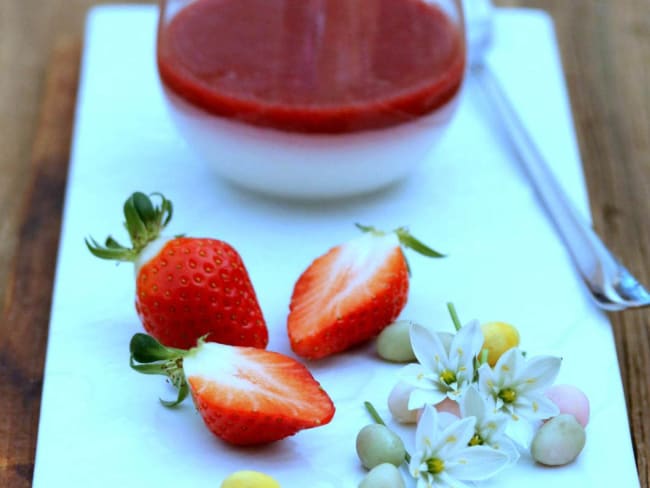 Panna cotta végétale, coulis de fruits rouge