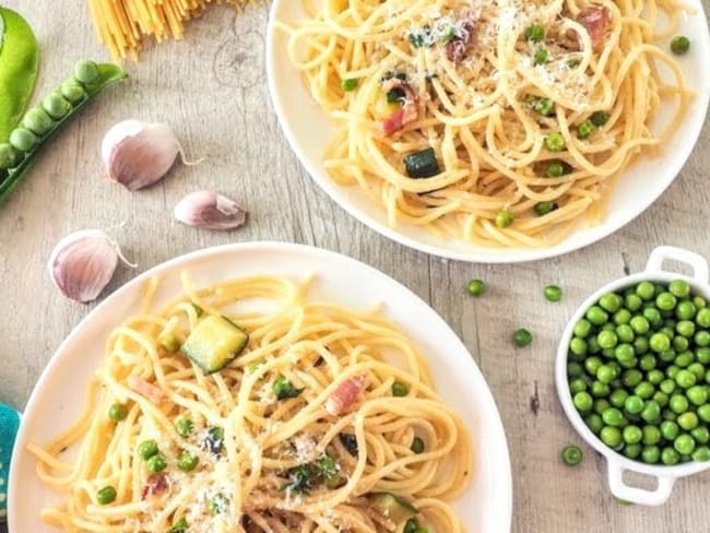 Pâtes aux courgettes et petits pois