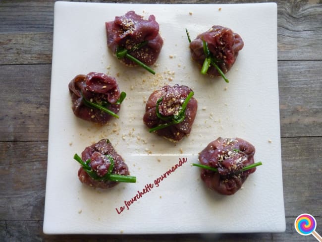 Mini aumônières de carpaccio de bœuf au tartare