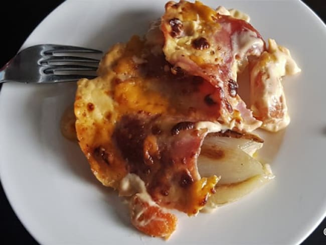 Gratin d'endives au jambon et cheddar 