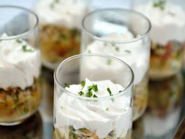 Verrine de crabe aux agrumes, chantilly au tarama