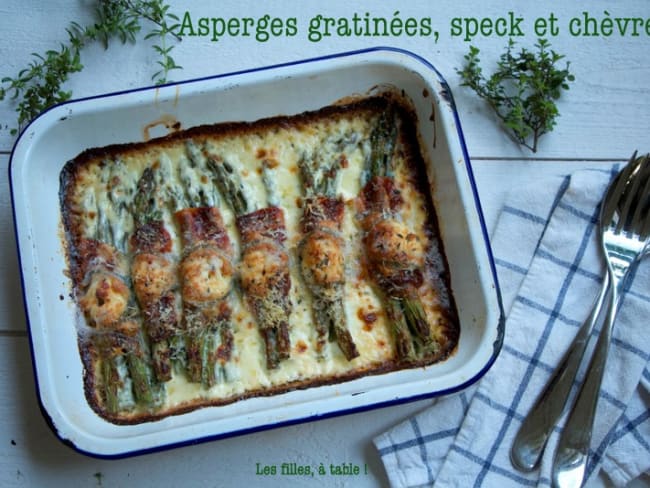 Asperges gratinées, speck et chèvre