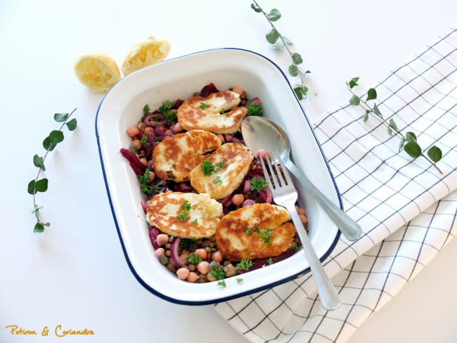 Salade de lentilles et halloumi