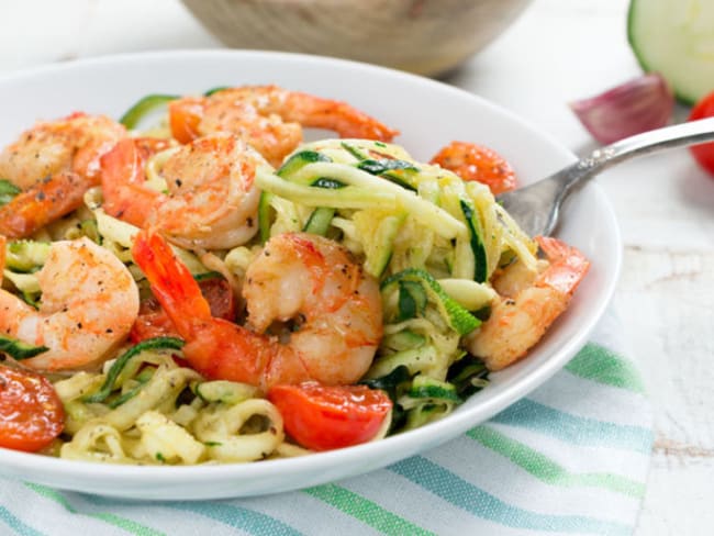 Spaghettis de courgettes et crevettes