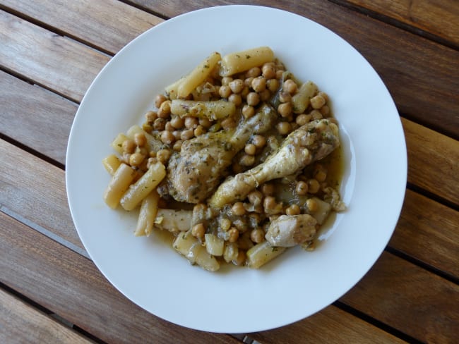 Tajine de poulet aux pois chiches et salsifis